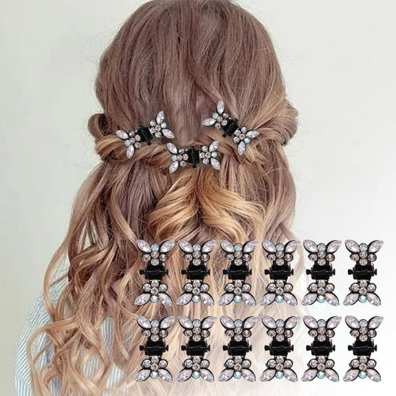 Siquannnn 12 Pack Women'S Hair Clip Clips Glitter Teeth Clips Rhinestone Hair Clips Metal Clips Flower Hair Accessories Butterfly Rhinestone Mini Smal Clips Small Hair Barrettes