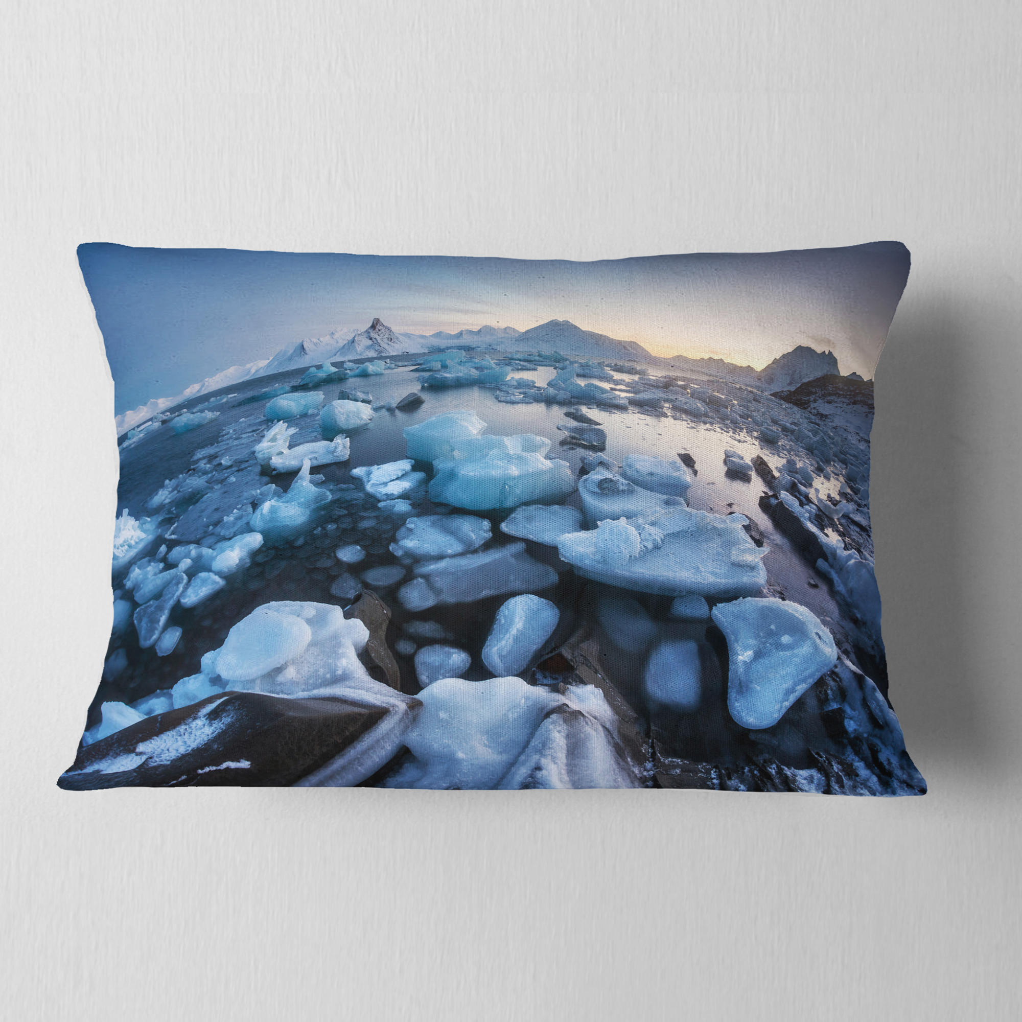 Designart Unusual Arctic Ice Landscape - Seashore Throw Pillow - 12x20