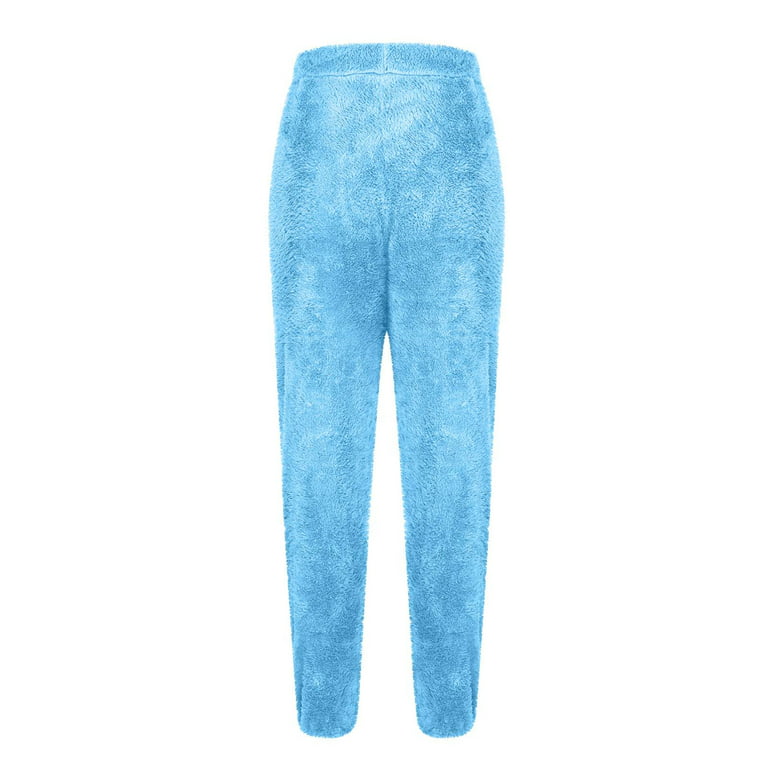 RQYYD Womens Plus Size Fuzzy Fleece Pants Winter Warm Thicken Jogger  Athletic Sweatpants for Ladies Comfy Soft Plush Pajama Pants Blue 4XL