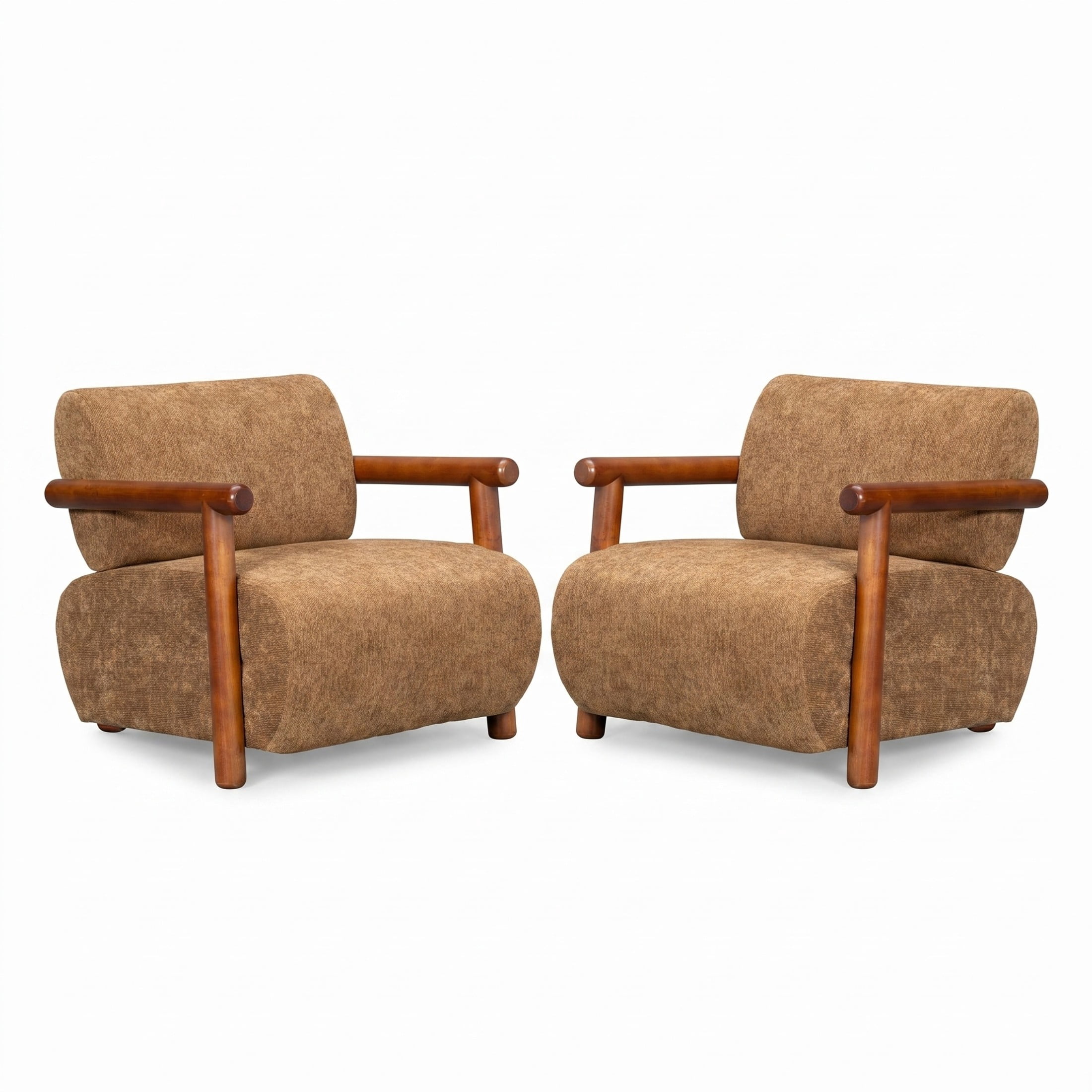 Christopher Knight Home Modern Accent Lounge Chair, Chenille Upholstery with Solid Wood Arms, Mocha, Set of 2