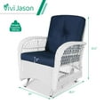 thumbnail image 6 of VIVIJASON 2-Piece Outdoor White Wicker Glider Rocking Chair, Patio Rattan Swing Glider Chairs with Cushions & Steel Frame, All-Weather Gliding Lawn Wicker Furniture for Garden Backyard, Navy Blue, 6 of 7