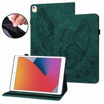 Dteck Smart Cover for iPad 10.2 8th 2020 / 7th 2019, Butterfly Embossed Leather Wallet Magnetic Stand Folio Protective Case with Sleep/Wake Pencil Holder for Apple iPad 10.2 Inch, Green
