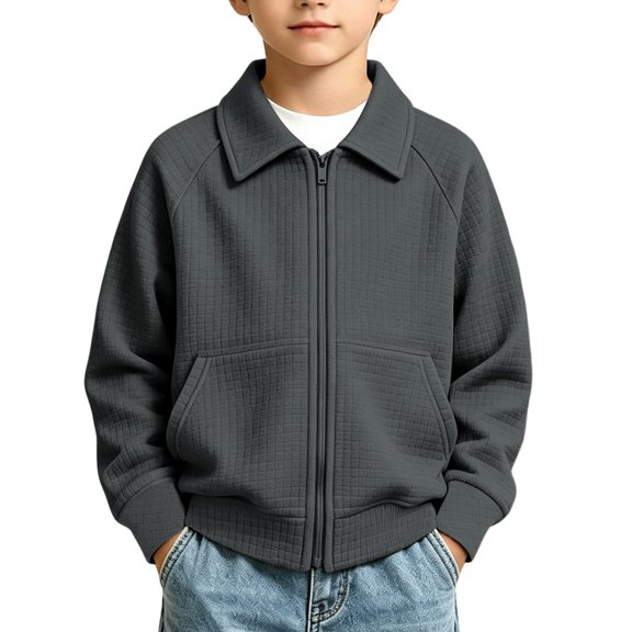 Ceisia Boys Girls Waffle Knit Full Zip Collared Jacket Solid Long Sleeve Fall Winter Outerwear For Big Kids Gift