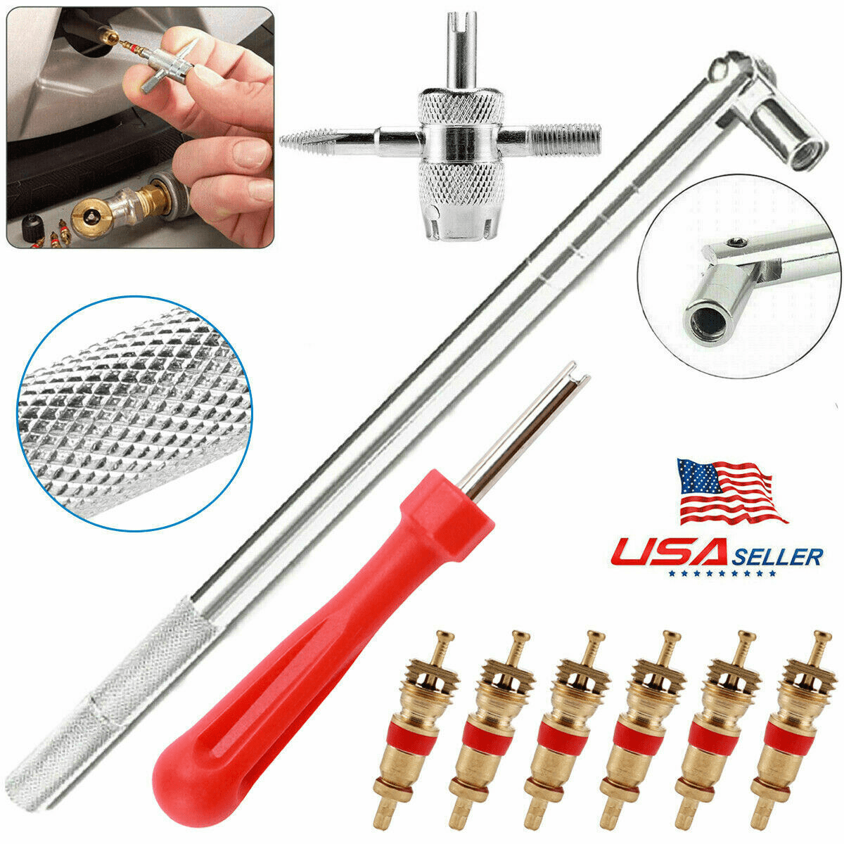 Set Tire Valve Stem installation Remover Repair Tool Puller Car Truck