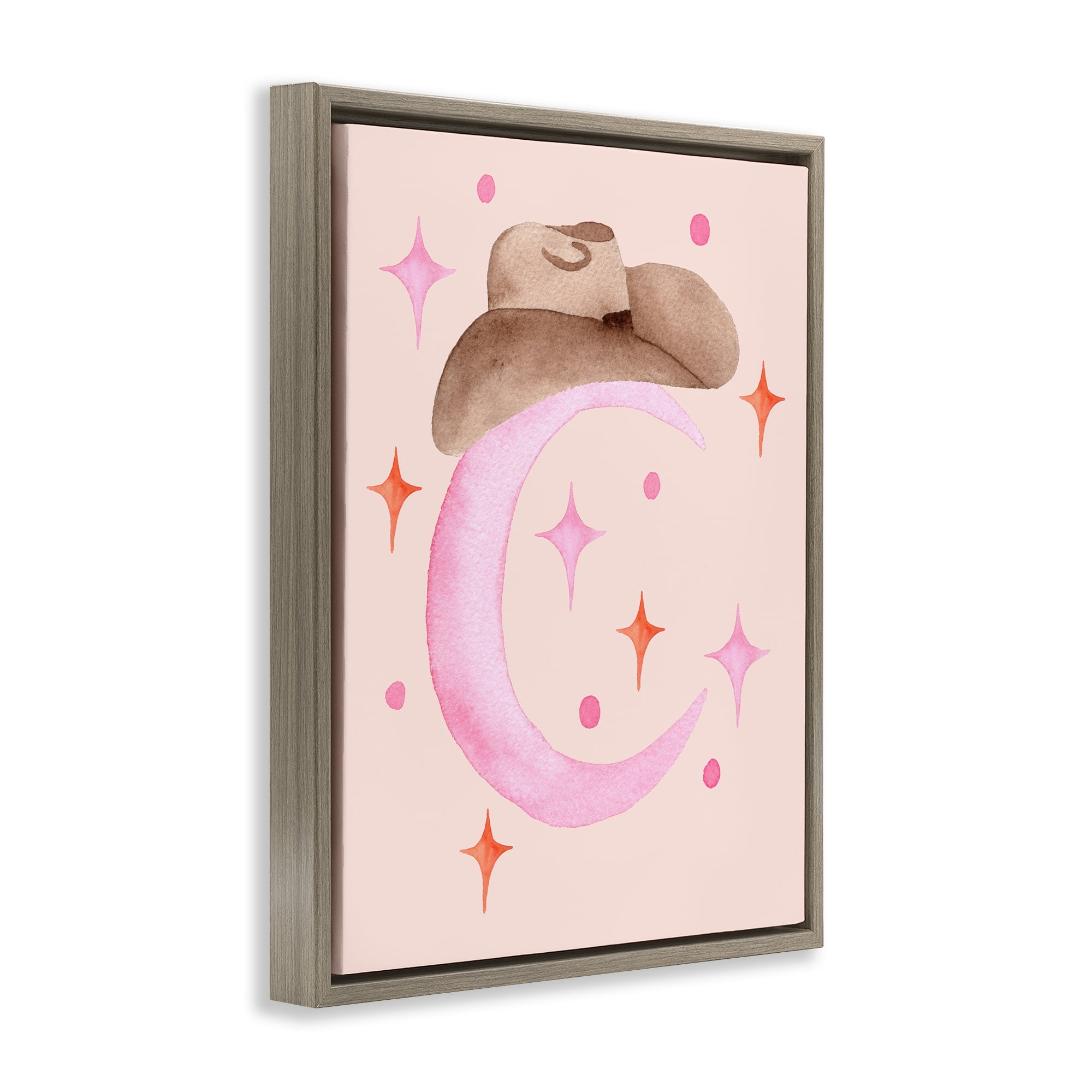 Moon Cowgirl Hat Brown Framed Floater Canvas Wall Art, design by Nina Jacobs