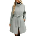 thumbnail image 2 of ClodeEU Women's Wool Blend Trench Coat With Belt,Trendy Stand Collar Button Coat With Pockets Gray,Womens Plus L, 2 of 8
