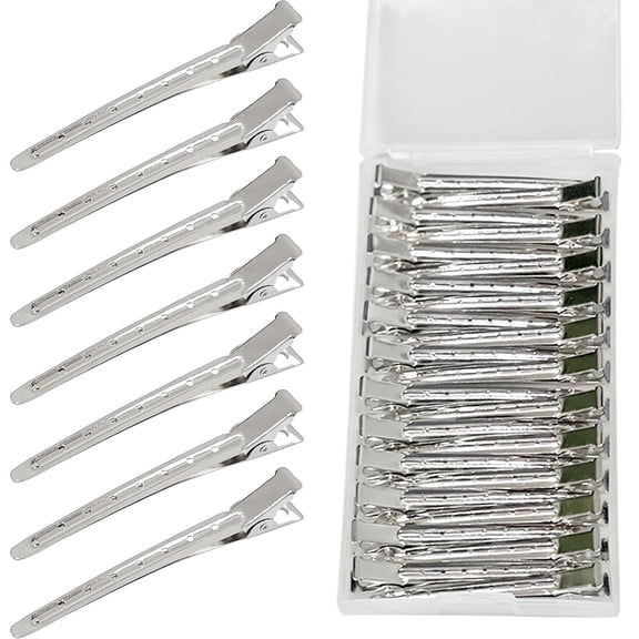 BZCOE Metal Silver Duck Billed Clips: 24Pcs Long Hair Sectioning and Curl Clips for Women with Case Secure Bang Clips