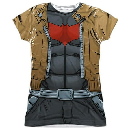 Batman Red Hood Uniform-S by S Junior Poly Crew Sublimation T-Shirt, White - 2X