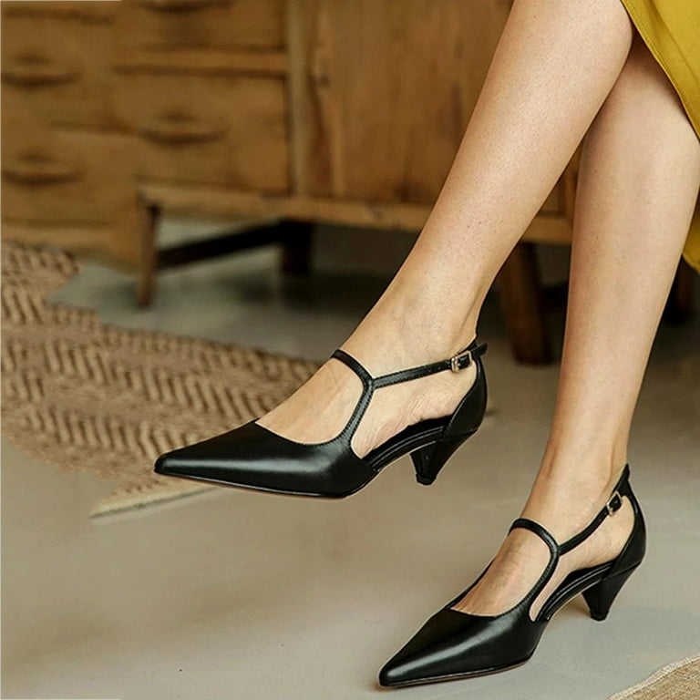 Kitten Heels Women Sandals Pointed Toe Mid Heel Slingback Shoes Summer  Pumps Sz