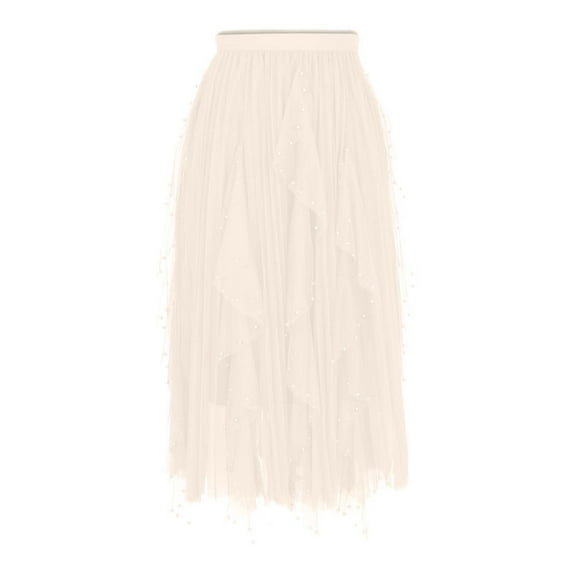 Midi Skirts For Women Sevevn Women's Solid Color High Waist Bead Mesh High Elasticity Waistband Skirt Skirts For Women Trendy