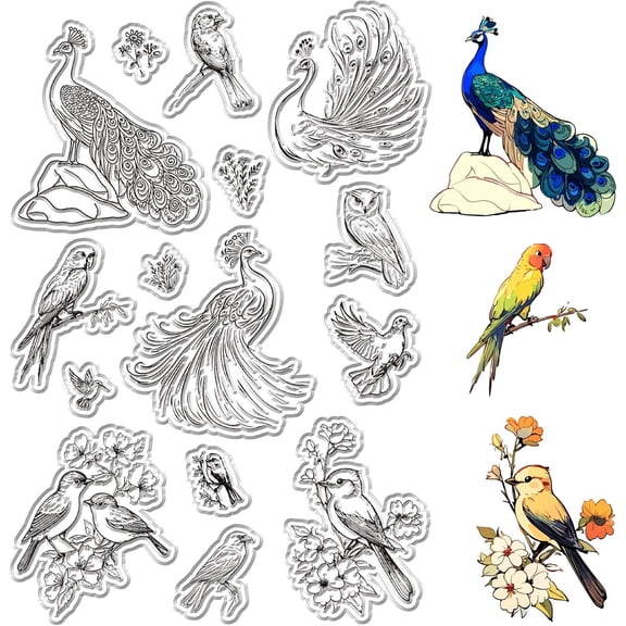 Bird Clear Stamps forCard Making Clear Silicone Stamp Animal Transparent Craft Seal Stamp Birds Rubber Stamp 6.3x4.3inch