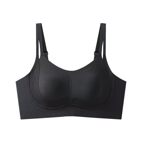VISALY Wireless Seamless Jelly Minimizer Bra for Women Support Full‑Coverage Push Up Bralettes Non‑Padded Breathable Mesh No Underwire Underwear Plus Size Comfort Lifting No Show Bra Black L