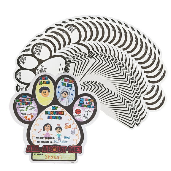 Fun Express Color Your Own All About Me Paw Print Posters Bulk 150 Pc