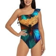 thumbnail image 4 of Daiia Vibrant Rainbow Butterfly A Women's One Piece Swimsuits Personalized One Shoulder Swimwear Asymmetric Ruffle Bathing Suits-XX-Large, 4 of 8
