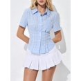 thumbnail image 4 of Womens Business Casual Outfits Dressy Casual Blouse Summer Button Down Peplum Tops Striped Shirts Light Blue XL, 4 of 8
