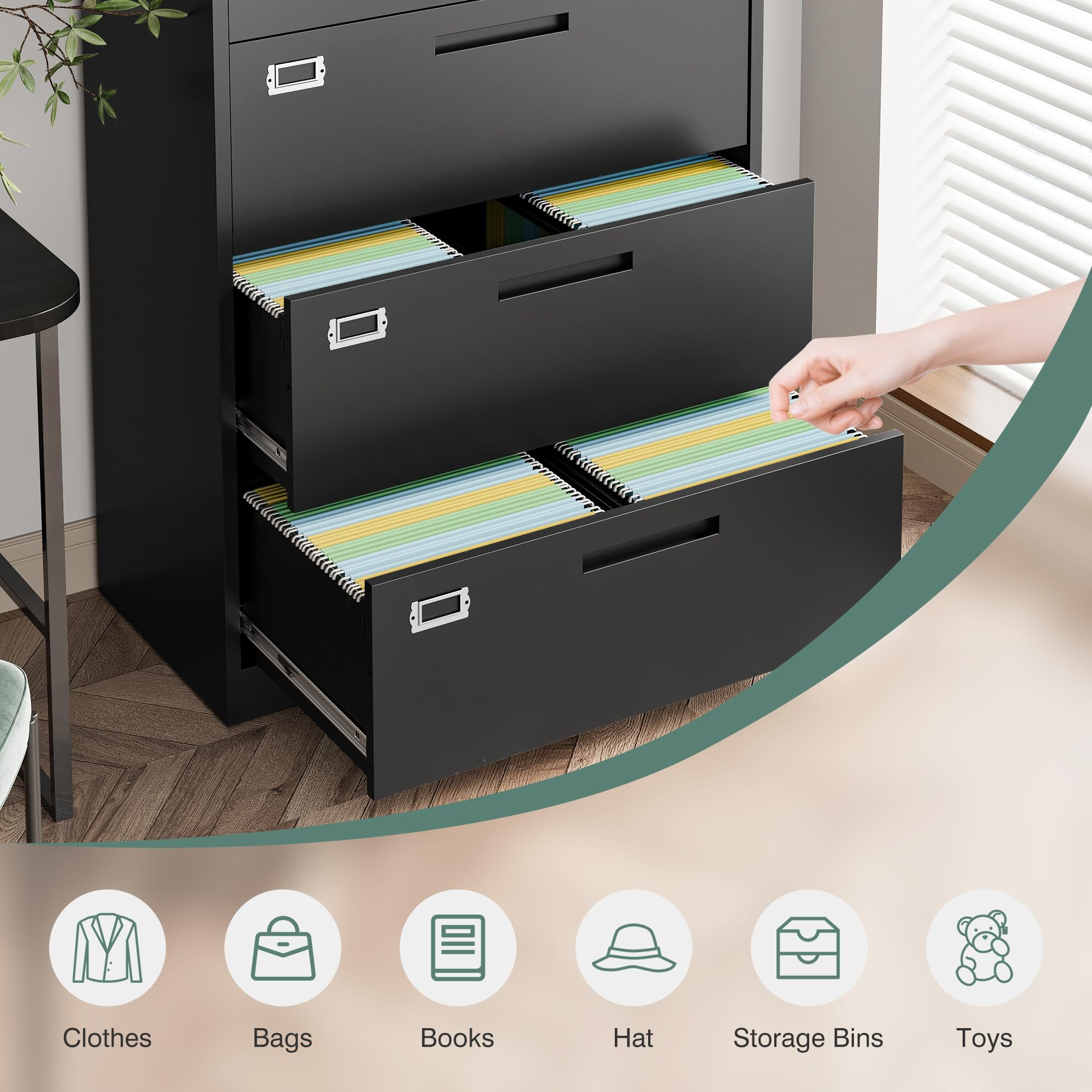 Fesbos File Cabinets,4 Drawer Metal Lateral Filing Organization Storage Cabinets with Lock,Home Office for Hanging Files Letter/Legal/F4/A4 Size (Require Assembly)