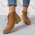 thumbnail image 5 of KIJBLAE Women's Suede Ankle Boots Lace Up Low Heel Chunky Heel Booties Comfortable Breathable Block Heel Dress Shoes Brown 37, 5 of 6
