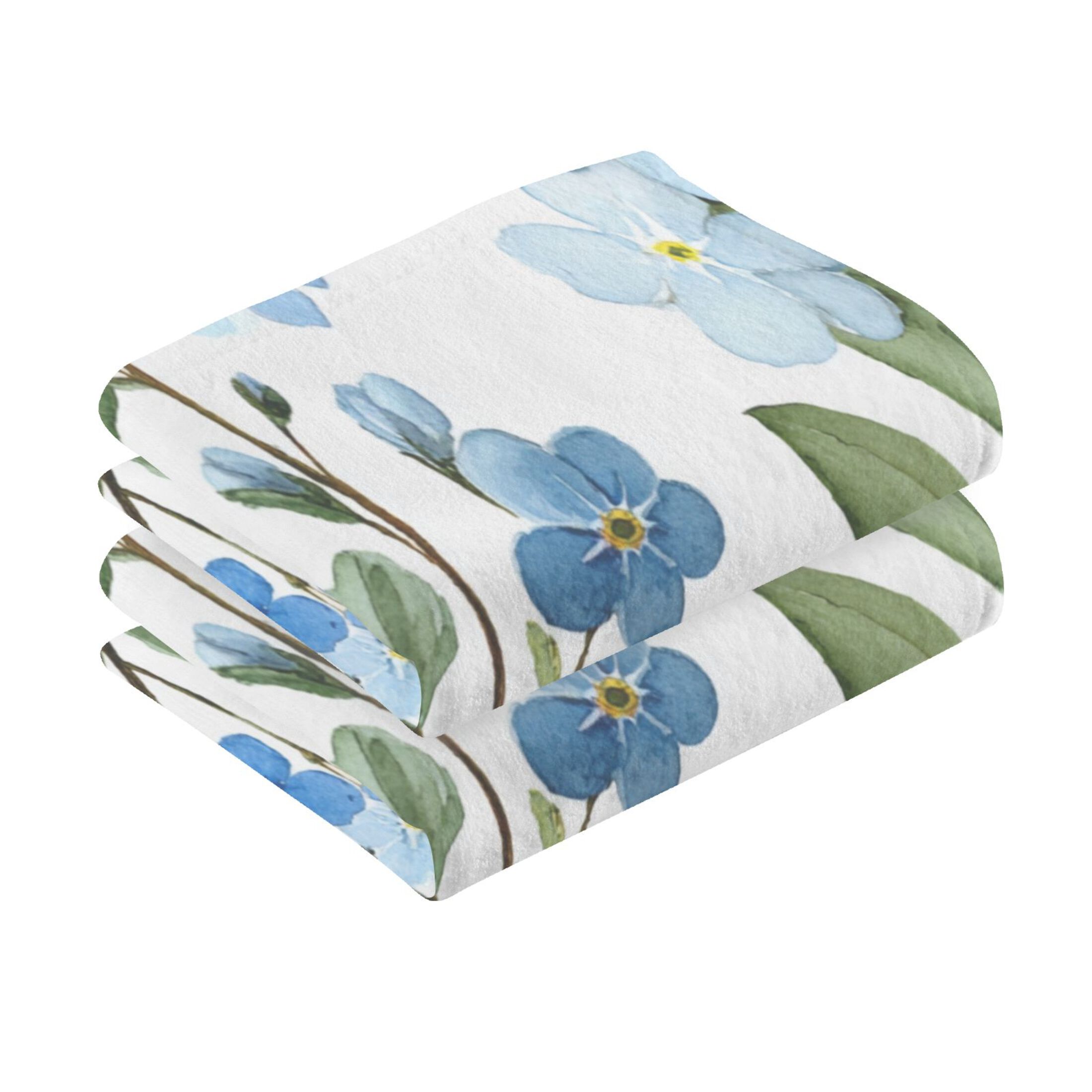 2 Pieces of Cotton Towel Face Towel Set Hand Towel Bath Towel Cotton Bath Towel Sets Beautiful Blue Flowers Cute