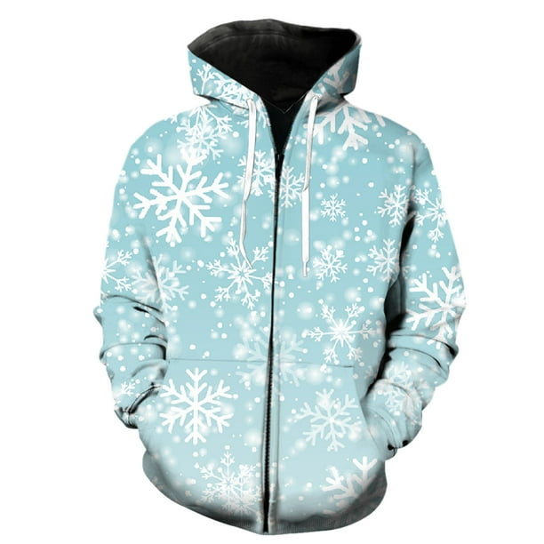 Sudadera con capucha y cremallera para hombre, diseño de copos de nieve de invierno, moda de primavera, unisex, informal, divertida, con estampado 3D de Harajuku, para adolescentes, de gran tamaño