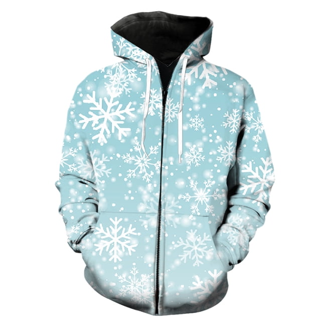 Sudadera con capucha y cremallera para hombre, diseño de copos de nieve de invierno, estilo hip hop, Harajuku, con estampado 3D, genial, con capucha, para primavera