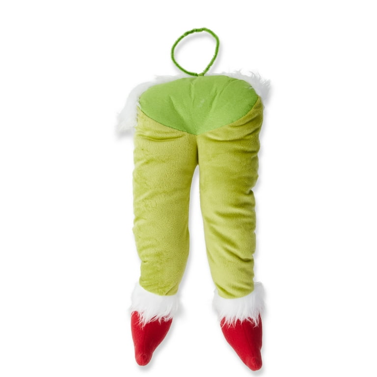 Dr. Seuss' How The Grinch Stole Christmas Grinch Furry Plush Leg Christmas Décor 12.6 inch by Ruz - Green with Red Santa Boots