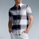 thumbnail image 1 of Blusa y camisa de manga corta con cuello vuelto para hombre, camisa informal con botones y estampado a cuadros, de manga corta y solapa., 1 of 6