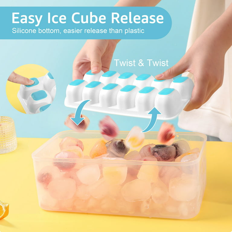 Ice Cube Tray with Lid and Ice Bucket, Silicone Ice Cube Trays for Freezer  with Ice Box, 4 Pack Ice Trays with Ice Container for Cocktails, Stackable Ice  Maker with Storage Ice