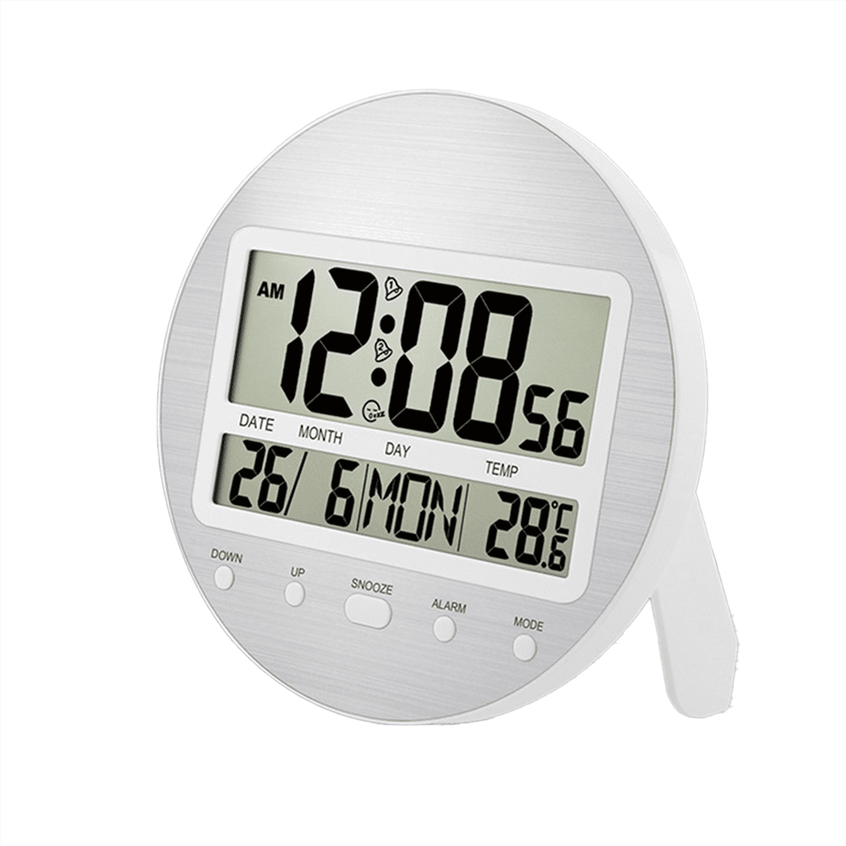 Alarm Clock 12/24 Hour Battery Operated Self-Setting Wall / Desk Mount Calendar Digital Clock for Bedroom Bedside White Plastic White