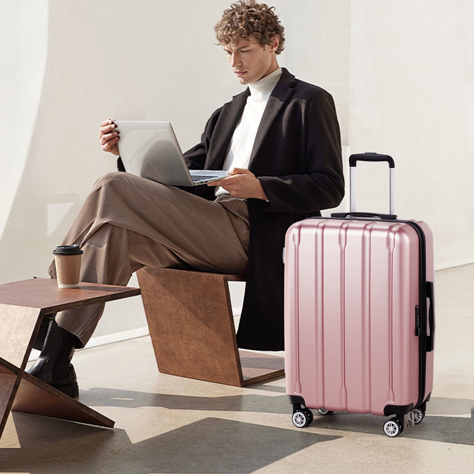 Ktaxon 3-Piece Hardshell Luggage Set Lightweight ABS+PC Carry On Suitcase with TSA Lock, 360° Spinner Wheels Rose Gold