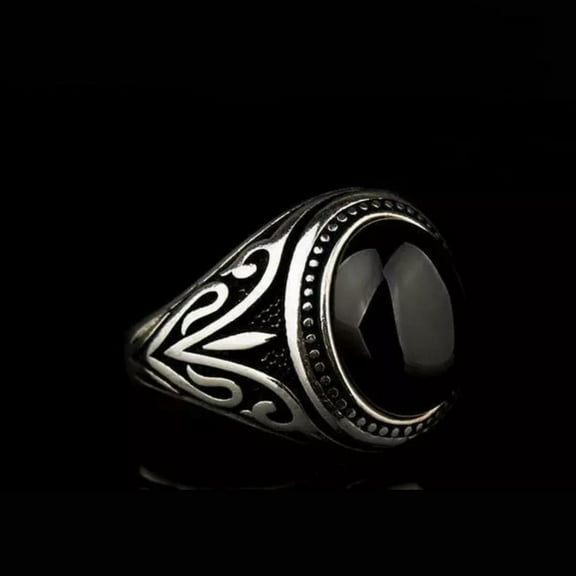 Natural Black Onyx Ring, Gemstone Ring, 925 Sterling Silver Ring, Round Cut Black Onyx Ring, Men's Black Onyx Ring, Silver Men's Band Ring,*