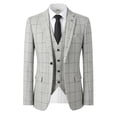 thumbnail image 3 of Beauty-Emily Men's Plaid Suit Set, 3 Pcs Single Breasted Peak Lapel Blazer Vest & Pants, Slim Fit Formal Wear for Wedding, Prom & Party, 3 of 12
