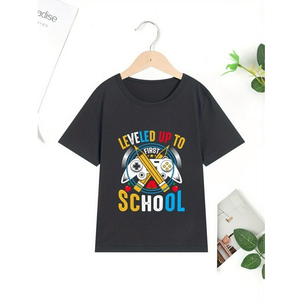Gamepad Pencil Print Boys Crew Neck Comfy Simple Style T-Shirts Casual Sporty Short Sleeves Perfect Top As Gifts For Spring Summer Outdoor Activity