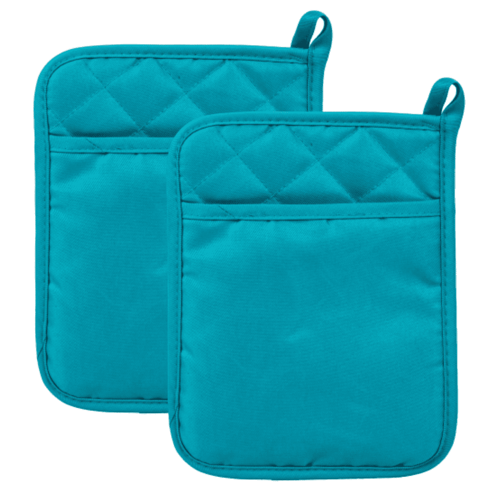 Oven Mitts Pot Holders Teal Polyester/Rubber Oven Mitts, 9x7 in. 2