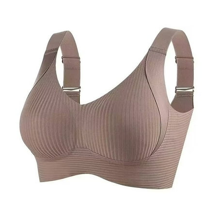 Gnurob Wirefree Bras for Womens Seamless Bralettes No Underwire Adjustable Strap Bralette Push Up Bralettes with Support Sprots Everyday Bra Clearance Saving Coffee Large