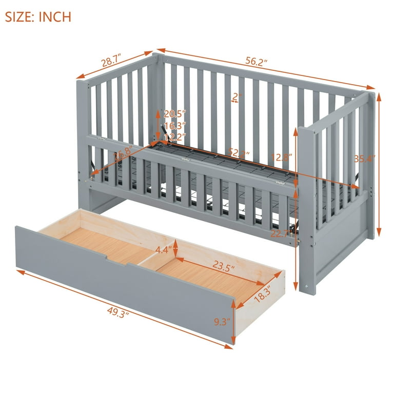 ARCTICSCORPION 2 in 1 Convertible Crib with Drawers Gray Walmart