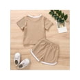 thumbnail image 3 of Franhais 2 Pcs Infant Ribbed Outfits, Toddler Letter Print Short Sleeve Round Neck T-shirt + Contrast Color Shorts, 3 of 9