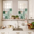 thumbnail image 3 of 3 Piece Kitchen Curtains and Valances Set Boho Spring Floral Cafe Curtains 24 Inch Length Retro Flowers Plants Patchwork Grid Green Valance & Tier Curtain for Living Room Bedroom 54"x18"+27"x24"*2, 3 of 6