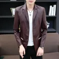 thumbnail image 2 of Abrigo de cuero para hombre, blazer de un solo pecho, chaqueta de traje para hombre, corte entallado, de alta calidad, nuevo en ropa de moda de estilo coreano, 2 of 5