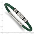 thumbnail image 2 of Stainless Steel Brushed Polished Black Ip Plated With Rubber Green Braided Leather Adjustable 7.75 To 8.25 Inch Bracelet, 2 of 2