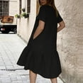 thumbnail image 5 of Women's 2026 Fit And Flare Dress Women's Summer Solid Color Round Neck Short Sleeve Ruffle Midi Dress Black L, 5 of 6