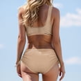 thumbnail image 2 of Curuila Two Piece Swimsuit For Women Push Up Solid Color V Neck Bikini High Waist Swimwear Set Beige Size S, 2 of 6