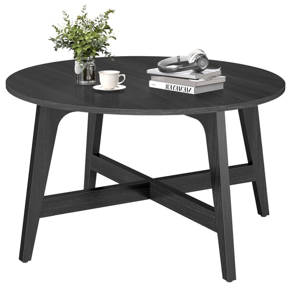 VASAGLE MAEZO Collection - Round Coffee Table, 31.5-Inch Center Table, Tapered Legs, Curved Transitions, Easy to Assemble, Charcoal Gray