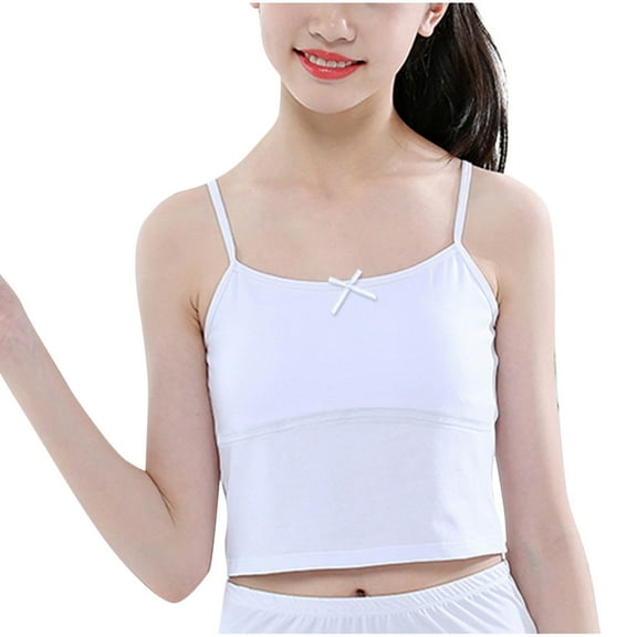Girls Lined Training Bras with Lightly Pads Teen Cotton Camisoles Undershirts Kids Crop Tank Tops