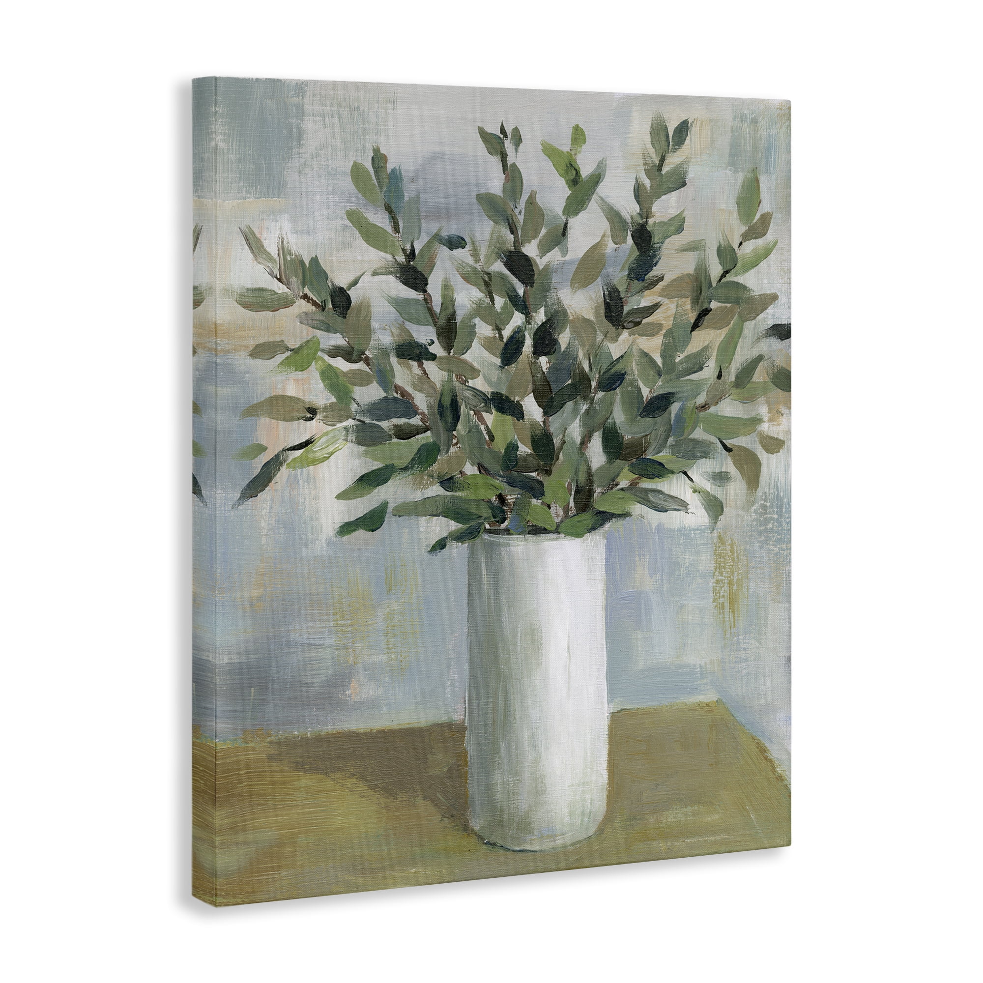 Stupell Industries Leafy Green Plant Vase Plants & Flowers Painting Wrapped Canvas Art Print Wall Art, 16 x 20