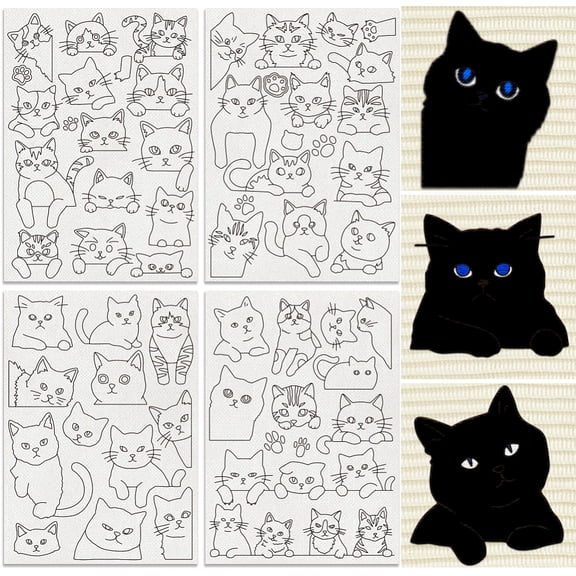 1 Set 4 Sheets 11.6x8.2 Inch Stick and Stitch Embroidery Patterns Non-woven Fabrics Water Soluble Embroidery Stabilizers Cat Shape 297x210mmm DIY