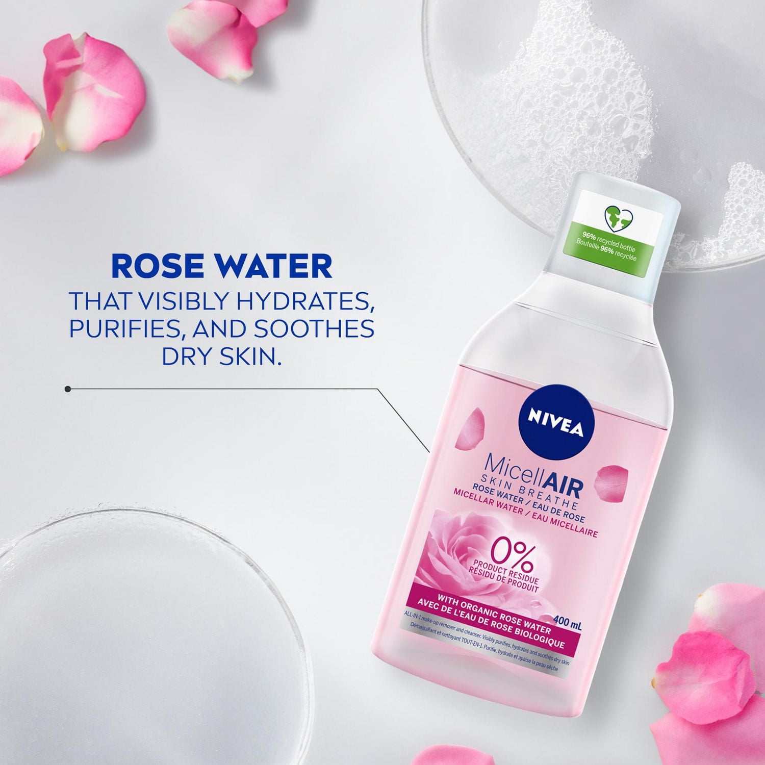 NIVEA Micellair Rose Micellar Water, Cleanser & Make-up Remover, 400 mL, 400 mL