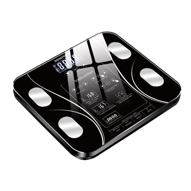 Báscula Inteligente de Grasa Corporal con Diseño Compacto y Recargable, Ideal para Monitorear tu Salud en Casa, Modelo Negro Premium, 290x260mm