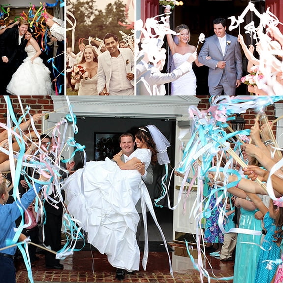 CATIEBYE 10pcs White Ribbon Sticks for Wedding Party Supplies Cheering Celebration Decorations