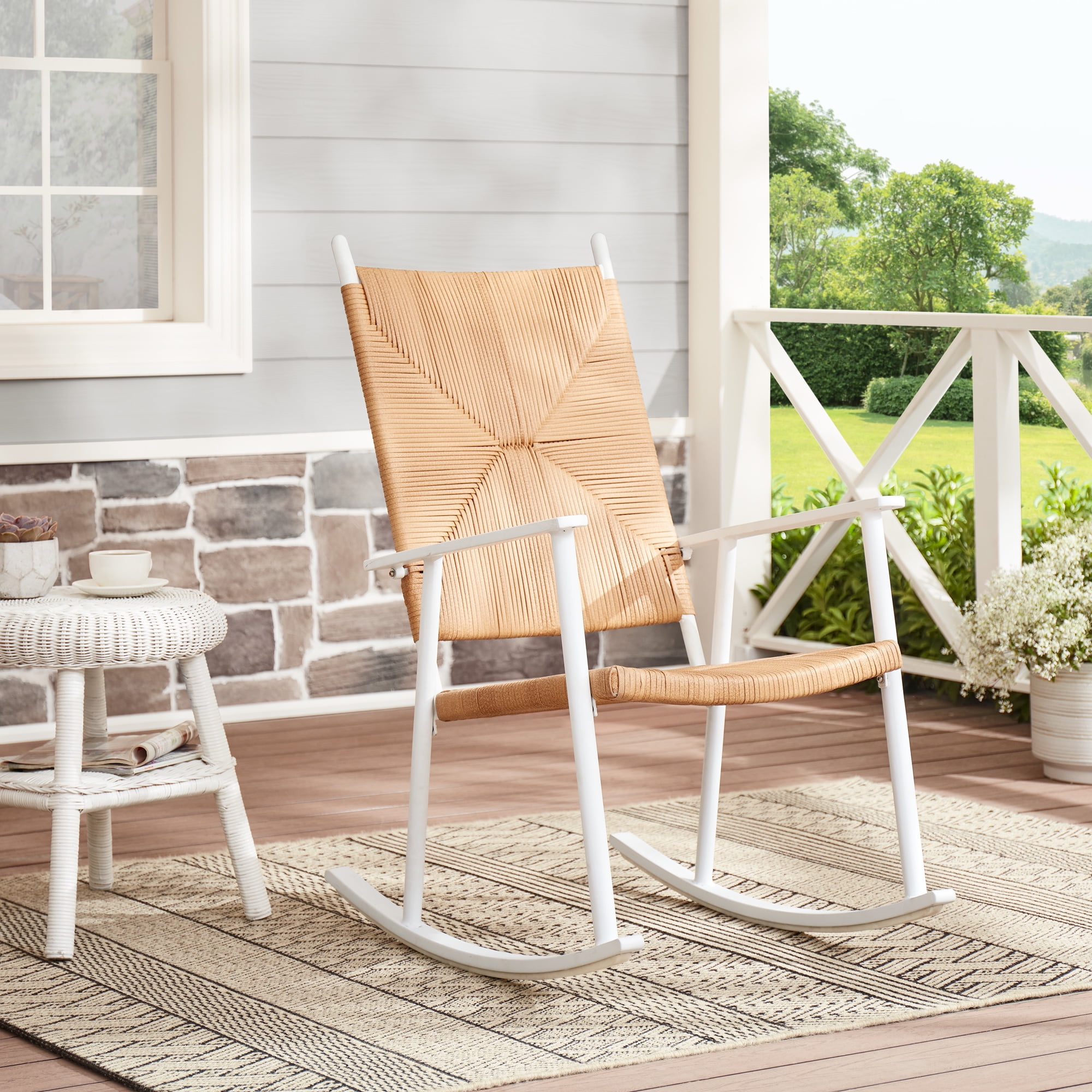 Better Homes & Gardens Ventura Meta High Back Rocking Chair, White