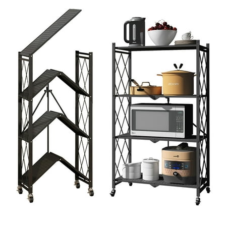 

Foldable 28.35 W x 14.96 D x 49.6 L Storage Shelving Unit Heavy Duty Metal Shelf Foldable Shelf with Wheels Garage Shelf Rack Heavy Duty Pantry Organizer